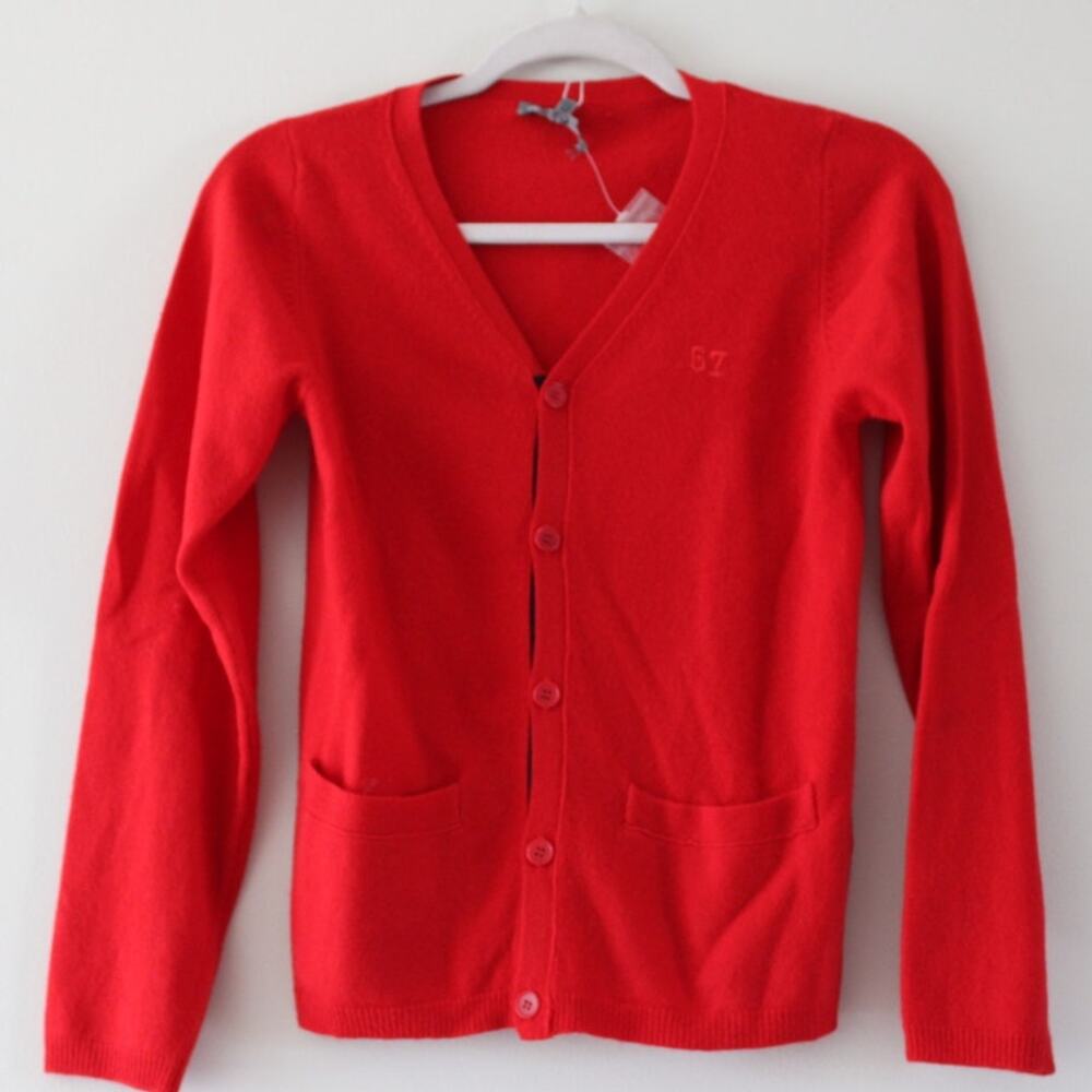 NWT‎ Bonpoint Boys 67 Red Wool Button Front Cardigan Sweater 12